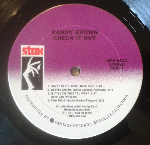 Image of Label Cover of LP - VG/VG - RANDY BROWN, Check It Out (Stax; MPS-8512, US 1981), ,  - 4246149S