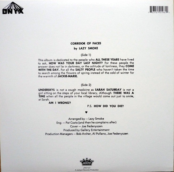 Image of Back Cover of LP - VG+/VG+ - LAZY SMOKE, Corridor Of Faces (Jackpot Records; JPR7107, US 2010, Inner), Still In Opened Shrinkwrap With Hype Sticker,  - 4226077E