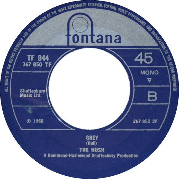 Image of Back Cover of 7" - VG/VG+ - THE HUSH, Elephant Rider / Grey (Fontana; TF 944, UK 2000s Reissue, Company Sleeve, Unofficial Repro), ,  - 4226142E