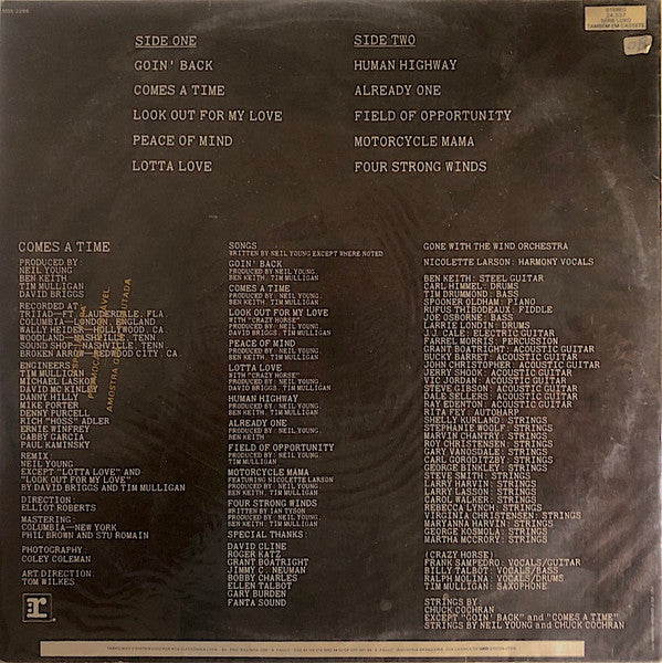 Image of Back Cover of LP - VG+/VG+ - NEIL YOUNG, Comes A Time (Reprise Records; 604.7227, Brazil 1986), ,  - 4226082E