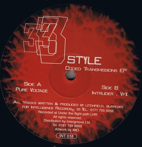 Image of Front Cover of 12" - /VG - 3 STYLE, Coded Transmissions EP (Intelligence Records ; INT 018, UK 1995), ,  - 4246217S