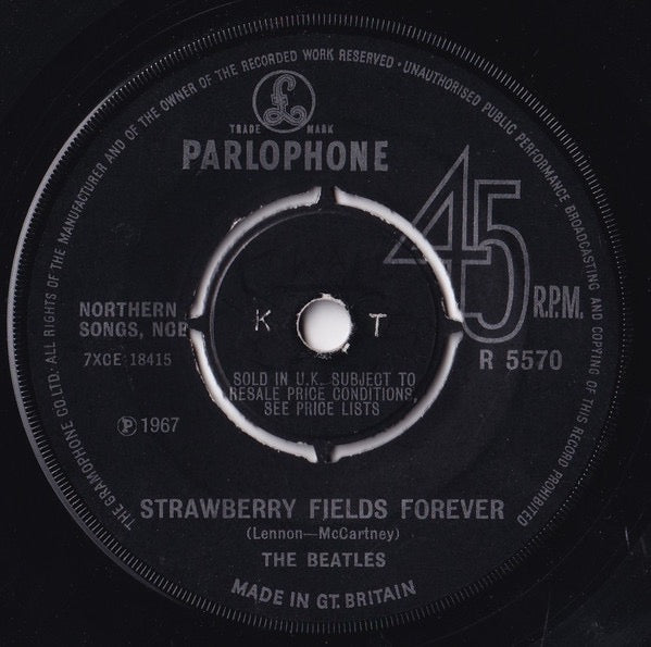 Image of Front Cover of 7" - VG+/EX - THE BEATLES, Strawberry Fields Forever / Penny Lane (EMI; R 5570, UK 1967, Company Sleeve, Knock Out Centre), Nice Copy,  - 4226140E