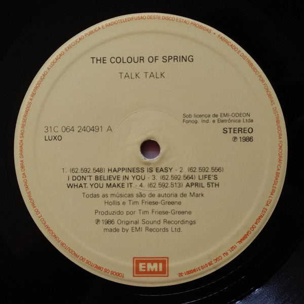 Image of Label Cover of LP - VG+/VG+ - TALK TALK, The Colour Of Spring (EMI; 31C 064 240491, Brazil 1986), ,  - 4226087E