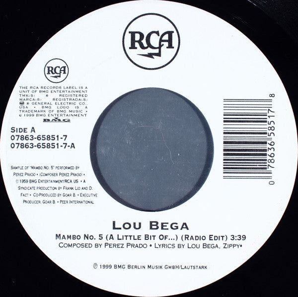 Image of Front Cover of 7" - /EX - LOU BEGA, Mambo No. 5 (A Little Bit Of...) / Beauty On The TV-Screen (RCA ; 07863-65851-7, US 1999), ,  - 4226137E