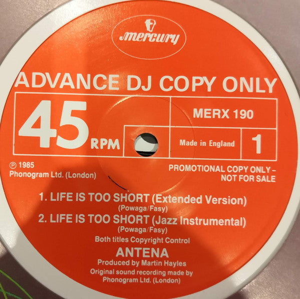 Image of Front Cover of 12" - VG/VG+ - ANTENA, Life Is Too Short (Extended Version) (4AD; MERX 190, UK 1985, Company Sleeve), company sleeve - light creasing,  - 4246219S