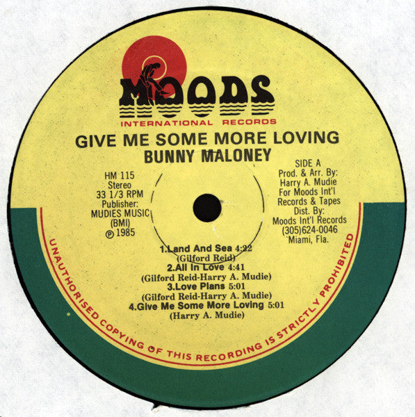 Image of Label Cover of LP - EX/EX - BUNNY MALONEY, Give Me Some More Loving (Moods International Records; HM 115, US 1985), Sleeve in shrinkwrap (opened).,  - 4246179S
