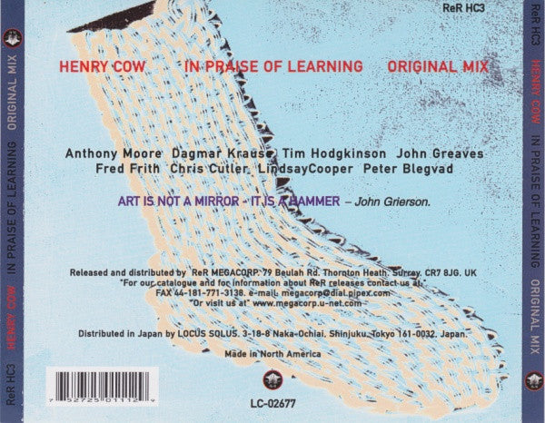 Image of Back Cover of CD - VG+/VG+ - HENRY COW, In Praise Of Learning (Original Mix) (ReR Megacorp; ReR HC3, UK 2014 Reissue, Jewel Case), ,  - 4216150C
