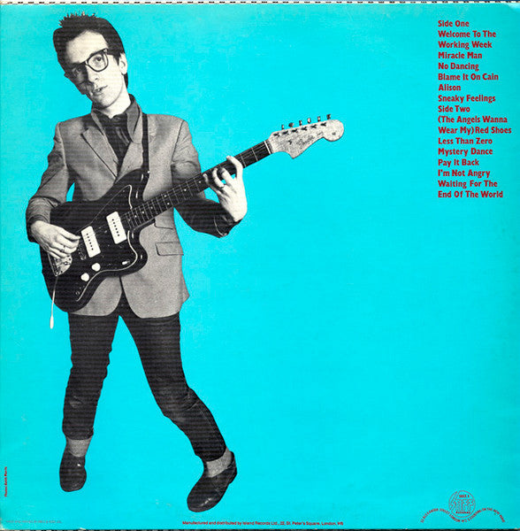 Image of Back Cover of LP - VG+/VG - ELVIS COSTELLO, My Aim Is True (Stiff Records; SEEZ 3, UK 1977, Black & White Photo With Red Lettering, Blue Back), Strong VG.,  - 4216224C