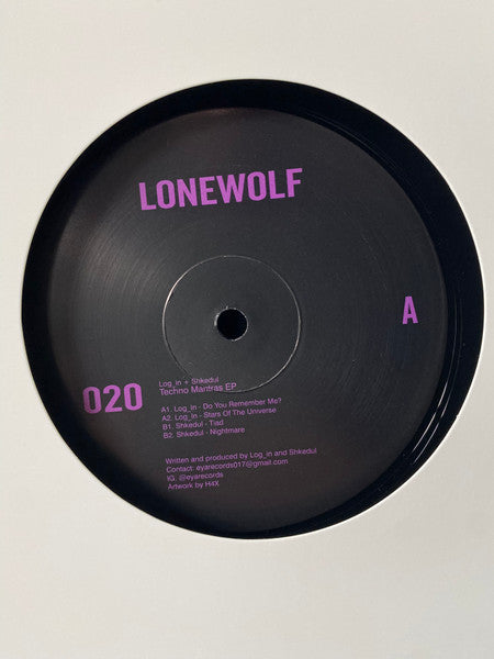 Image of Front Cover of 12" EP - /VG+ - SHKEDUL, LOG _IN, Techno Mantras Ep (Lonewolf; LONEWOLF020, UK 2026), ,  - 4246240S