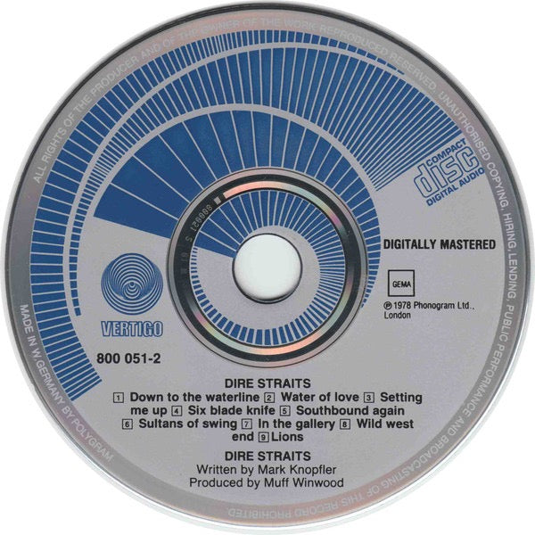 Image of Label Cover of CD - VG+/VG - DIRE STRAITS, Dire Straits (Vertigo; 800 051-2, Europe 1983 Reissue, Jewel Case), ,  - 4236075E