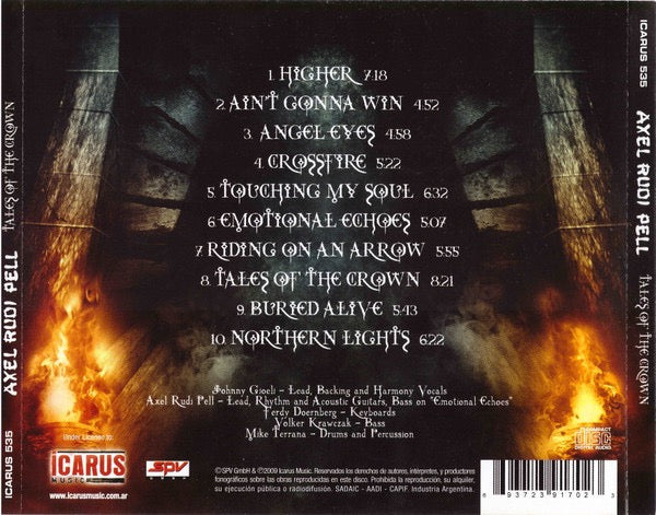 Image of Back Cover of CD - VG+/VG+ - AXEL RUDI PELL, Tales Of The Crown (Icarus Music; ICARUS 535, Argentina 2009 Reissue, Jewel Case), ,  - 4236077E