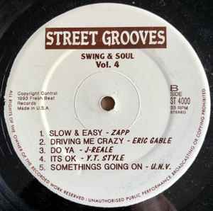 Image of Back Cover of LP - /G+ - VARIOUS, Swing & Soul Vol. 4 (Fresh Beat Records; ST 4000, US 1993), Marks on disc. Long marks accross Side A but don't affect play., A1 - Riff - Judy Had A BoyfriendA2 - Father MC - 69A3 - Bell Biv Devoe - Above The RimA4 - F.M.C - R & B SwingerA5 - Sable - I Need AnotherB1 - Zapp -Slow & EasyB2 - Eric Gable -Driving Me CrazyB3 - J-Reale - Do YaB4 - Y.T. Style - Its OKB5 - U.N.V. - Somethings Going On - 4246182S