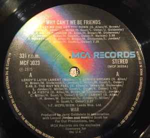 Image of Label Cover of LP - VG+/VG+ - WAR, Why Can't We Be Friends? (MCA Records; MCF 3023, UK 1979, Laminated sleeve), ,  - 4246185S