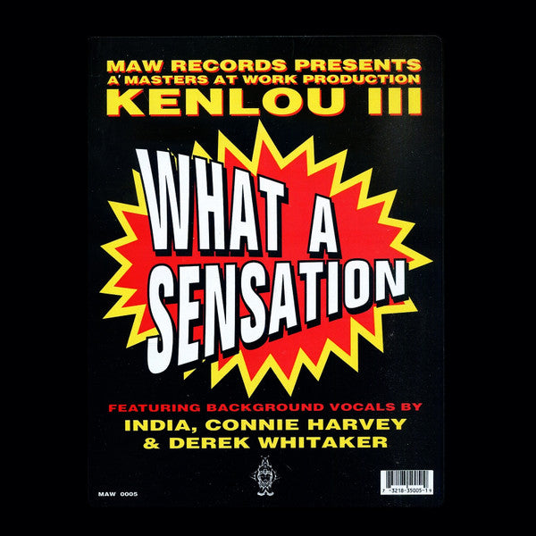 Image of Front Cover of 12" - VG/VG - KENLOU III, What A Sensation (MAW Records; MAW 005, US 1995, Stickered Plain Sleeve), strong VG. opened shrink w/ hype sticker,  - 4246248S