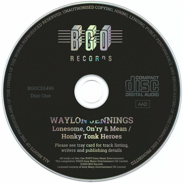 Image of Label Cover of CD - VG+/ - WAYLON JENNINGS, Lonesome, On�ry & Mean/Honky Tonk Heroes/This Time/The Ramblin� Man (BGO Records; BGOCD1496, UK 2023, Card Slipcase with Jewel Case inside), ,  - 4236082E