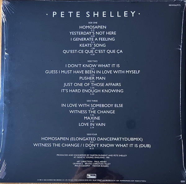 Image of Back Cover of 2xLP - VG+/VG+ - PETE SHELLEY, Homosapien (Domino; REWIGLP172, UK & Europe 2025 Reissue, Gatefold, Insert, Buzzcocks), ,  - 4216316C