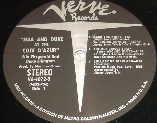 Image of Label Cover of 2xLP - VG/VG - ELLA FITZGERALD AND DUKE ELLINGTON, Ella & Duke At The C�te D'Azur (Verve Records; V6-4072-2, US 1967, Gatefold), ,  - 4226176E