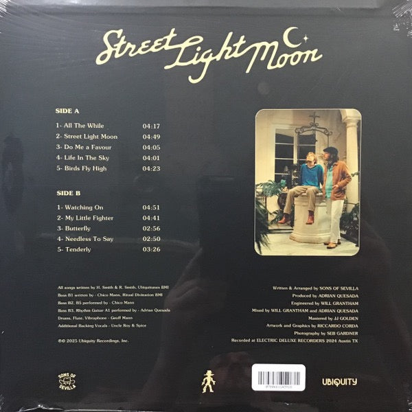 Image of Back Cover of LP - EX/VG+ - SONS OF SEVILLA, Street Light Moon (Ubiquity; URLP439, Worldwide 2025), Still In Opened Shrinkwrap,  - 4216324C