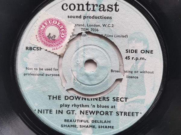 Image of Front Cover of 7" EP - /G - DOWNLINERS SECT, Nite In Gt. Newport Street (Contrast Sound Productions; RBCSP 001, UK 1964, No Picture Sleeve, Knock Out Centre), NO PICTURE SLEEVE,  - 4226111E