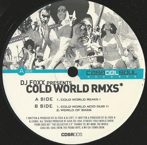 Image of Front Cover of 12" - /VG - DJ FOXX, Cold World Rmxs (Casa Del Soul Records ; CDSR005, US 2000), light marks only. stickers on label - v. minor,  - 4246294S