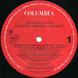 Image of Label Cover of 2xLP - VG+/EX - CLIVILL�S + COLE, Greatest Remixes Vol. 1 (Columbia; 469446 1, Europe 1992), Light ringwear,  - 4246278S