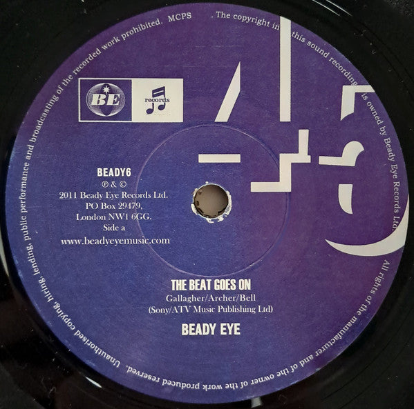 Image of Label Cover of 7" - VG+/VG+ - BEADY EYE, The Beat Goes On (Beady Eye Records; BEADY6, UK 2011, Numbered, Limited Edition), No. 1175.,  - 4216233C
