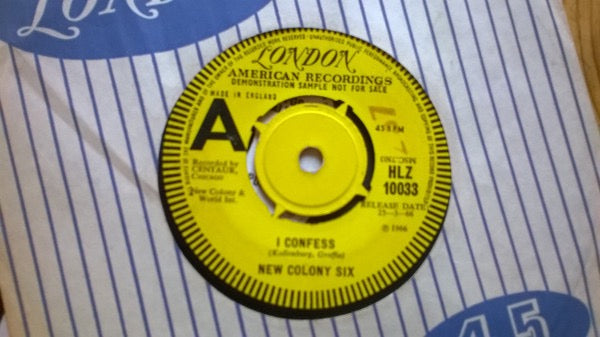 Image of Front Cover of 7" - VG+/VG - NEW COLONY SIX, I Confess / Dawn Is Breaking (London Records ; HLZ 10033, UK 1966, Promo, Company Sleeve, Mono), ,  - 4226102E