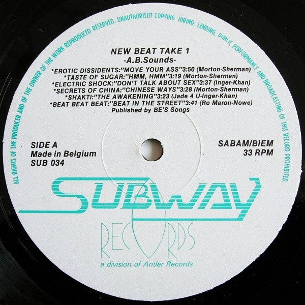 Image of Label Cover of LP - VG/VG - VARIOUS, New Beat - Take 1 (Subway; SUB 034, Belgium 1988, Green Cover), Strong VG,  - 4246118S