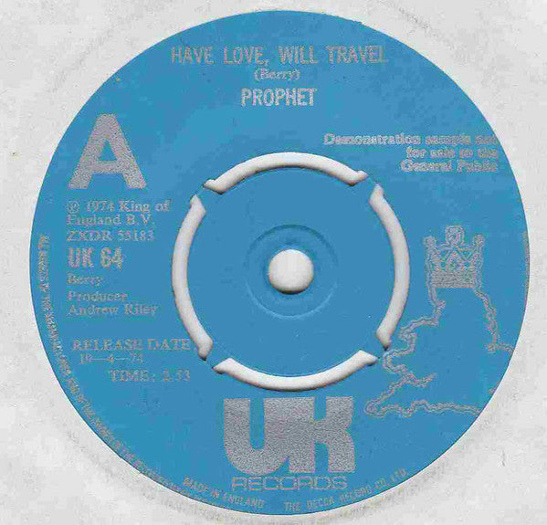 Image of Front Cover of LP - VG/VG - PROPHET, Have Love, Will Travel / Blues In 'B' Sharp (UK Records ; UK 64, UK 1974, Promo, Company Sleeve), ,  - 4226100E