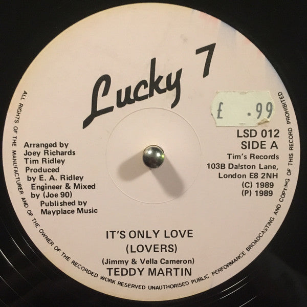 Image of Front Cover of 12" - /VG+ - TEDDY MARTIN, It's Only Love (Lucky 7; LSD 012, UK 1989), Very minor mark on b2 which does not affect play. Really clean copy.,  - 4246288S