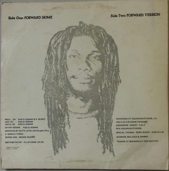 Image of Back Cover of 12" - G+/VG - RAS ELIEBANK & 'D' BLACK MARKET RYTHM BAND, Forward Home Rastafari (Suncult; , Trinidad & Tobago , Picture Sleeve), Light marks only, plays above grade. WOL. Sleeve is taped on spine, worn, stained.,  - 4226260E