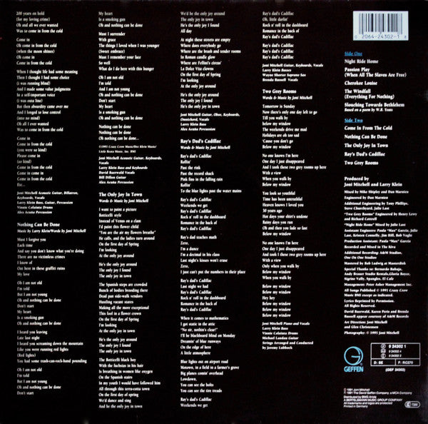 Image of Back Cover of LP - VG/VG - JONI MITCHELL, Night Ride Home (Geffen Records; 9 24302 1, Europe 1991, Gatefold, Inner), couple of light scratches, edge wear, laminate missing from previous sticker,  - 4246198S