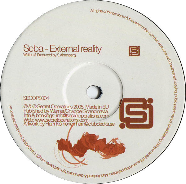 Image of Front Cover of 12" - /VG - SEBA, Shapeshifter / External Reality (Secret Operations; SECOPS004, Sweden 2005), ,  - 4246350S