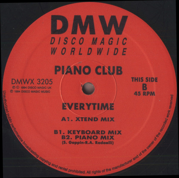 Image of Front Cover of 12" - /VG - PIANO CLUB, Everytime (Disco Magic UK; DMWX 3205, UK 1994), ,  - 4246318S
