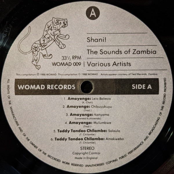 Image of Label Cover of LP - VG/VG+ - VARIOUS, Shani! The Sounds Of Zambia (WOMAD Records; WOMAD 009, UK 1988), ,  - 4216393C