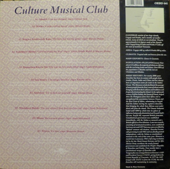 Image of Back Cover of LP - VG+/VG - CULTURE MUSICAL CLUB, Taarab 4: The Music Of Zanzibar (Globe Style; ORBD 041, UK 1989, Gatefold), Light marks only,  - 4216417C