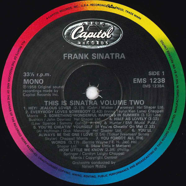 Image of Label Cover of LP - VG+/VG+ - FRANK SINATRA, This Is Sinatra Volume Two (Capitol Records; EMS 1238, UK 1985 Reissue), ,  - 4216371C
