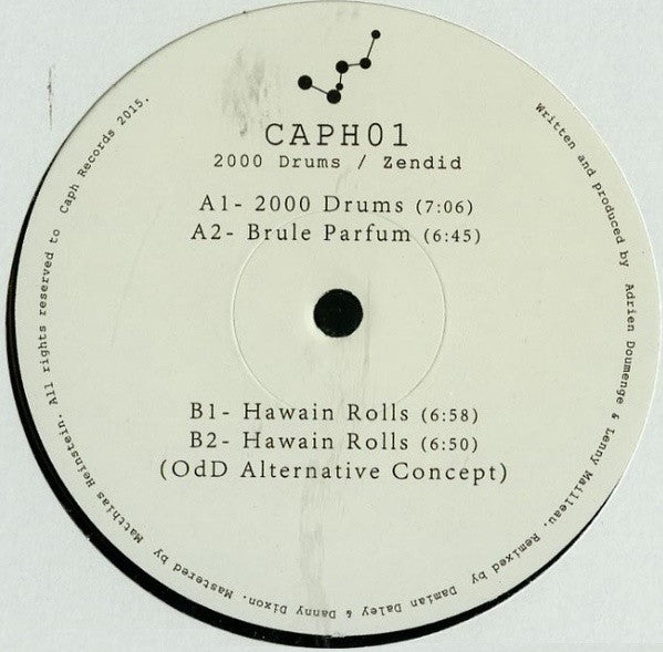 Image of Front Cover of 12" - /G+ - ZENDID, 2000 Drums (Caph; CAPH01, Bulgaria 2015), Writing on label, A1 2000 DrumsA2 Brule ParfumB1 Hawain RollsB2 Hawain Rolls (OdD Alternative Concept) - 4216427C