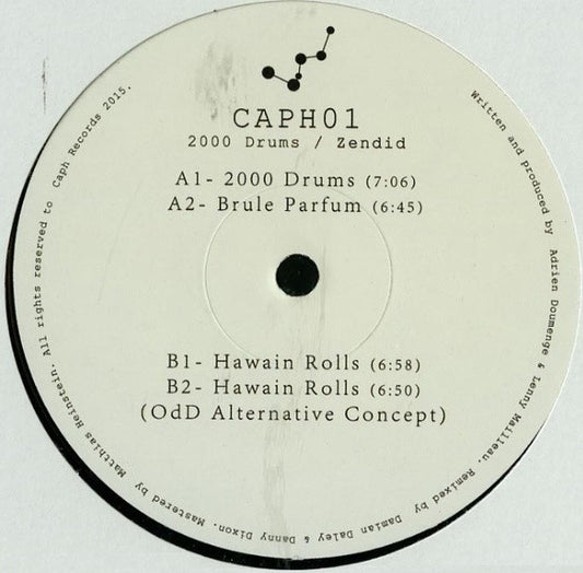 Image of Front Cover of 12" - /G+ - ZENDID, 2000 Drums (Caph; CAPH01, Bulgaria 2015), Writing on label, A1 2000 DrumsA2 Brule ParfumB1 Hawain RollsB2 Hawain Rolls (OdD Alternative Concept) - 4216427C