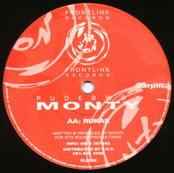Image of Back Cover of 12" - /VG - RUDE BWOY MONTY, Steppa's Anthem / Rukas (Frontline Records; FLOO6, UK 1995, Plain Sleeve), ,  - 4226318E