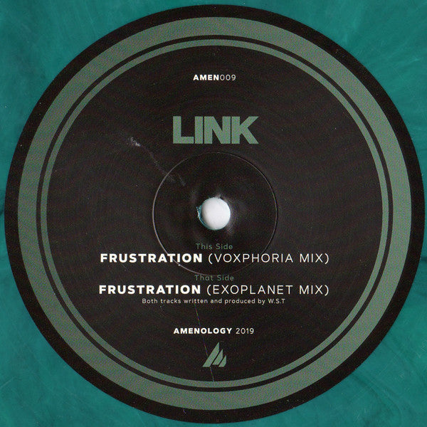 Image of Front Cover of 12" - /VG+ - LINK, Frustration (Exoplanet Mix) / Frustration (Voxphoria Mix) (Amenology; AMEN009, UK 2019, Green / White / Black Marbled), ,  - 4216520C