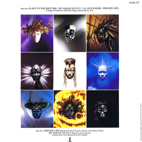Image of Back Cover of 12" EP - VG+/VG - GRACE JONES, Re-Mix Re-Mask (Island Records; 12 ISX 273, UK 1986), ,  - 4226336E