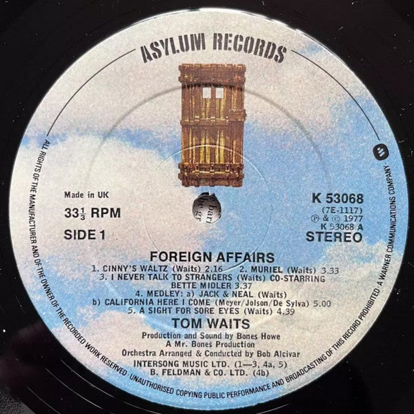 Image of Label Cover of LP - VG/VG - TOM WAITS, Foreign Affairs (Asylum; K53068, UK 1977, Inner, Side1 label track listing 6 lines), Hairlines & scuffs, edge & ring wear,  - 4246420S