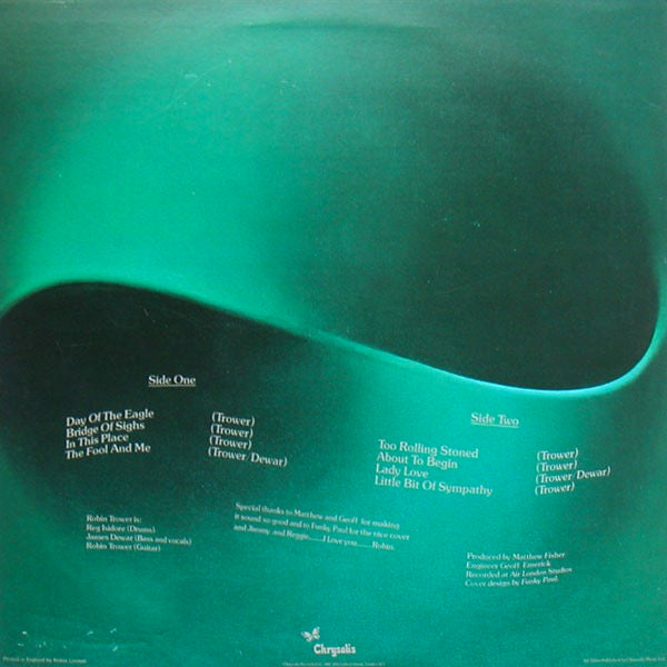 Image of Back Cover of LP - VG/VG - ROBIN TROWER, Bridge of Sighs (Chrysalis Green; CHR1057, UK 1974, With All Rights Label Text), ,  - 2226092E