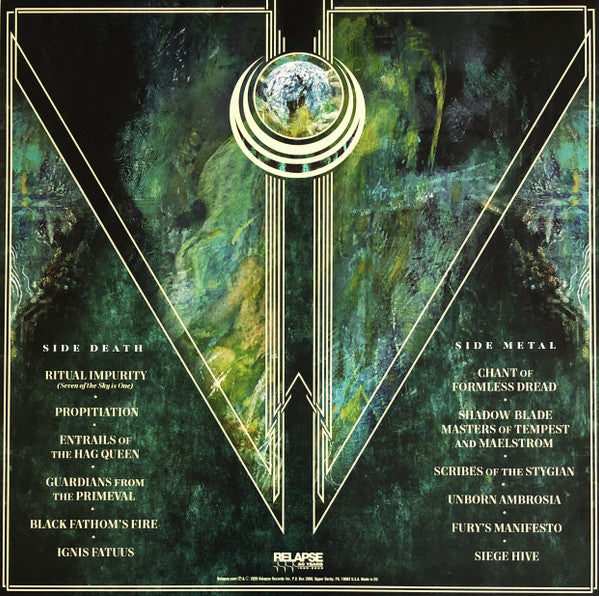 Image of Back Cover of LP - VG+/VG+ - INCANTATION, Sect Of Vile Divinities (Relapse Records; RR7437, US 2020, Hype Stickered Poly Outer, Insert, Green And Mustard Galaxy Merge Vinyl), ,  - 4216435C