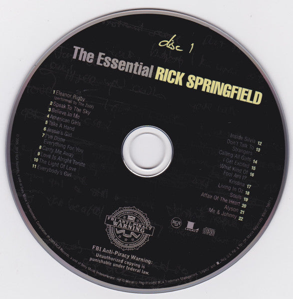 Image of Label Cover of CD - EX/EX - RICK SPRINGFIELD, The Essential Rick Springfield (RCA; 88697 78671-2, US 2011, Jewel Case, Booklet), ,  - 4236241E