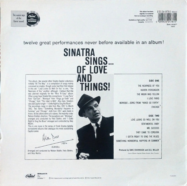 Image of Back Cover of LP - VG/VG+ - FRANK SINATRA, Sinatra Sings...Of Love And Things (Capitol Records; ED 2601781, UK 1984 Reissue), Silver hype stickered sleeve, light edge wear.,  - 4216437C