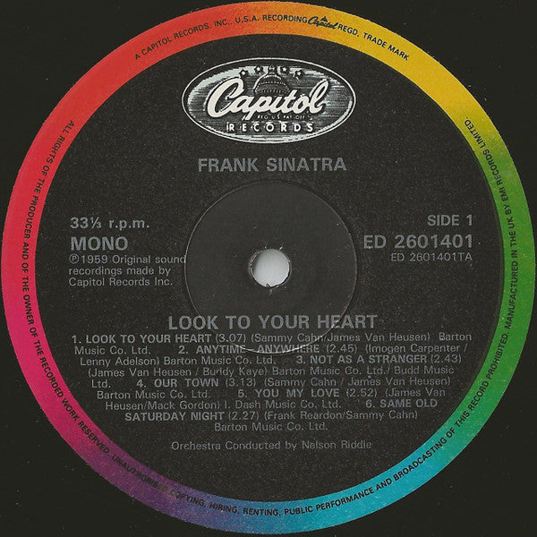 Image of Label Cover of LP - VG/VG+ - FRANK SINATRA, Look To Your Heart (Capitol Records; ED 26 01401, UK 1984, Mono), Silver hype stickered sleeve, light edge wear.,  - 4216438C