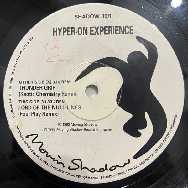 Image of Front Cover of 10" - /G+ - HYPER-ON EXPERIENCE, "The Remixes" By Kaotic Chemistry & Foul Play (Moving Shadow; SHADOW 30 R, UK 1993, Plain Sleeve), ,  - 4226324E
