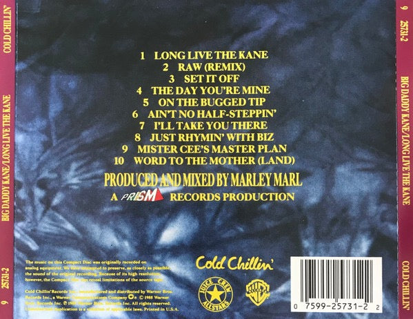 Image of Back Cover of CD - VG+/VG - BIG DADDY KANE, Long Live The Kane (Cold Chillin'; 9 25731-2, US Reissue, Jewel Case), ,  - 4216605C
